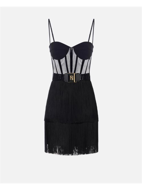 MINI DRESS IN TULLE AND FRINGES ELISABETTA FRANCHI | AB82556E2110 Nero